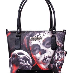 Liquorbrand Eternal Shoulder Tote Bag and Coin Purse Handbag & Zipper Pouch | Sugar Skull Dia De Los Muertos Dark Gothic Design