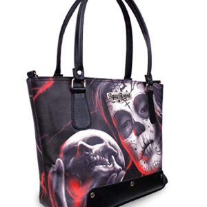 Liquorbrand Eternal Shoulder Tote Bag and Coin Purse Handbag & Zipper Pouch | Sugar Skull Dia De Los Muertos Dark Gothic Design