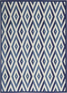nourison grafix mid-century white/blue 5’3″ x 7’3″ area -rug, easy -cleaning, non shedding, bed room, living room, dining room, kitchen (5×7)