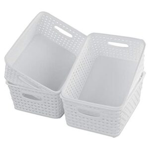 cand 4 packs plastic weave storage basket, 10.08″ x 7.67″ x 4.05″, white