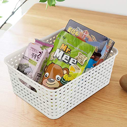 Cand 4 Packs Plastic Weave Storage Basket, 10.08" x 7.67" x 4.05", White