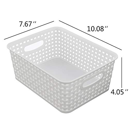 Cand 4 Packs Plastic Weave Storage Basket, 10.08" x 7.67" x 4.05", White