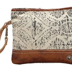 Myra Bag Floral Upcycled Canvas Wristlet Bag S-1019, Brown, Small