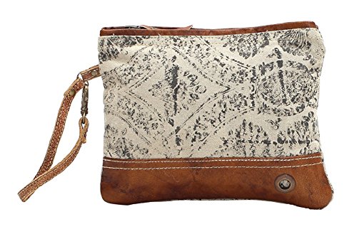 Myra Bag Floral Upcycled Canvas Wristlet Bag S-1019, Brown, Small