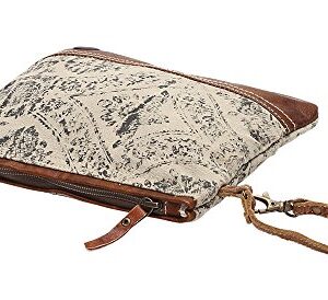 Myra Bag Floral Upcycled Canvas Wristlet Bag S-1019, Brown, Small