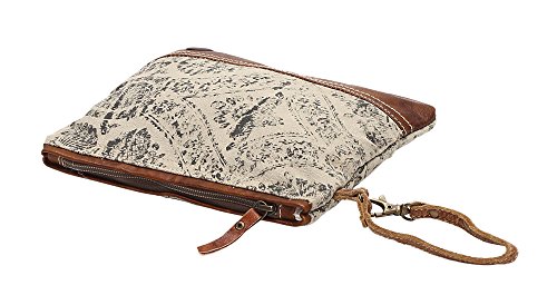 Myra Bag Floral Upcycled Canvas Wristlet Bag S-1019, Brown, Small