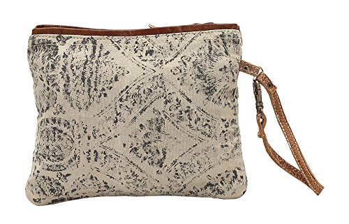 Myra Bag Floral Upcycled Canvas Wristlet Bag S-1019, Brown, Small