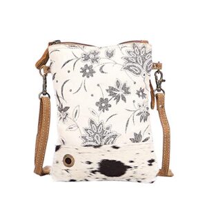 myra bag bloom bleach upcycled canvas & cowhide small crossbody bag s-1501