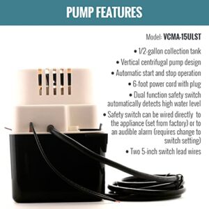 Little Giant VCMA-15ULST 115 Volt, 65 GPH, 1/50 HP Automatic Condensate Removal Pump with Safety Switch and Tubing, Black/White, 554415