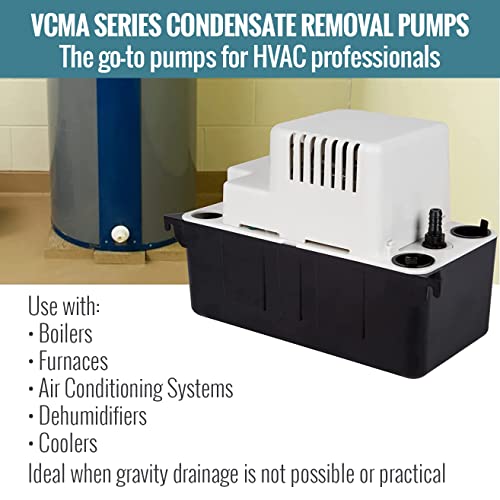 Little Giant VCMA-15ULST 115 Volt, 65 GPH, 1/50 HP Automatic Condensate Removal Pump with Safety Switch and Tubing, Black/White, 554415