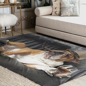 alaza cute bulldog with cigar and glass of cognac area rug rugs for living room bedroom 5’3″x4′
