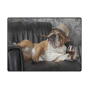 ALAZA Cute Bulldog with Cigar and Glass of Cognac Area Rug Rugs for Living Room Bedroom 5'3"x4'