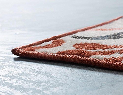 Unique Loom Modern Collection Floral, Geometric, Abstract, Bright Colors, Indoor and Outdoor Area Rug, 5 ft x 8 ft, Terracotta/Beige