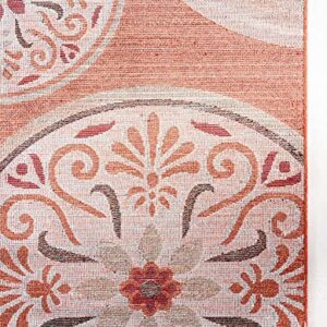 Unique Loom Modern Collection Floral, Geometric, Abstract, Bright Colors, Indoor and Outdoor Area Rug, 5 ft x 8 ft, Terracotta/Beige