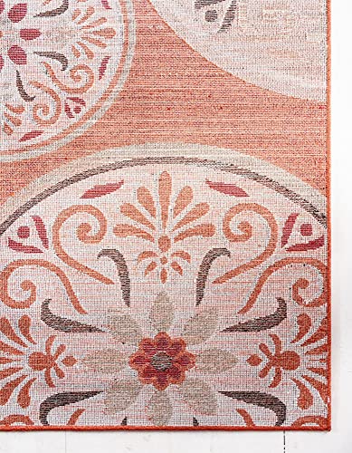 Unique Loom Modern Collection Floral, Geometric, Abstract, Bright Colors, Indoor and Outdoor Area Rug, 5 ft x 8 ft, Terracotta/Beige