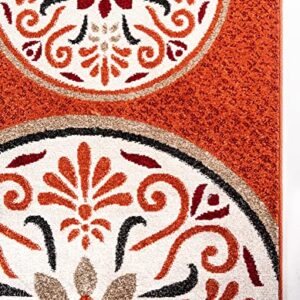 Unique Loom Modern Collection Floral, Geometric, Abstract, Bright Colors, Indoor and Outdoor Area Rug, 5 ft x 8 ft, Terracotta/Beige