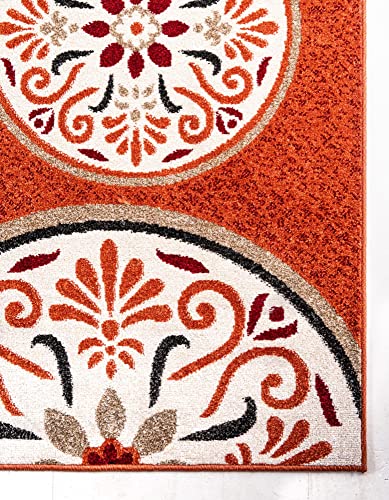 Unique Loom Modern Collection Floral, Geometric, Abstract, Bright Colors, Indoor and Outdoor Area Rug, 5 ft x 8 ft, Terracotta/Beige