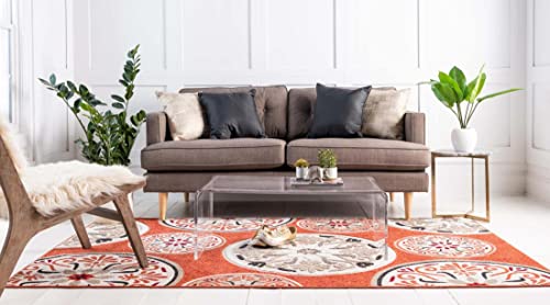 Unique Loom Modern Collection Floral, Geometric, Abstract, Bright Colors, Indoor and Outdoor Area Rug, 5 ft x 8 ft, Terracotta/Beige