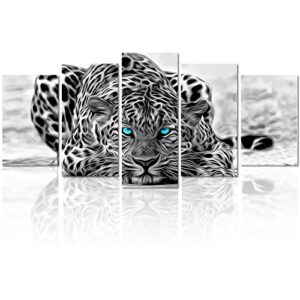black and white animal canvas wall art,abstract leopard canvas prints with frame,attractive leopard picture decorative,easy hanging on,more size optional (16 (10″x16″x2+10″x20″x2+10″x24″x1)