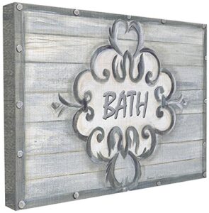 stupell industries the stupell home decor collection bath grey bead board with scroll plaque bathroom canvas wall art, 16 x 20, design by artist bonnie wrublesky
