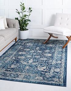 unique loom oslo collection traditional botanical navy blue area rug (6′ x 9′)