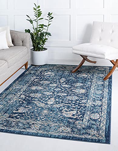 Unique Loom Oslo Collection Traditional Botanical Navy Blue Area Rug (6' x 9')