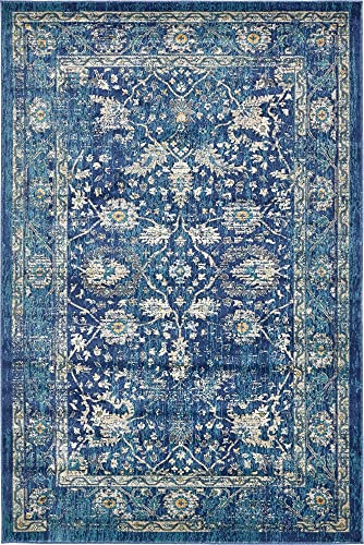 Unique Loom Oslo Collection Traditional Botanical Navy Blue Area Rug (6' x 9')