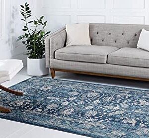 Unique Loom Oslo Collection Traditional Botanical Navy Blue Area Rug (6' x 9')