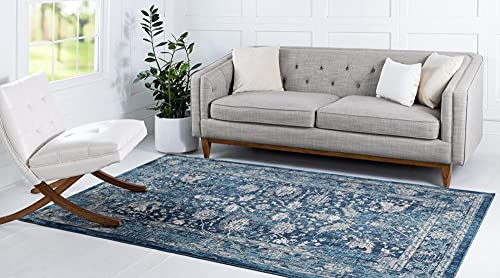 Unique Loom Oslo Collection Traditional Botanical Navy Blue Area Rug (6' x 9')