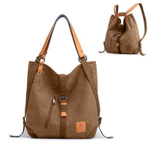 chikencall® 3 ways women canvas purses handbags totes shoulder bag backpack hobo (brown)