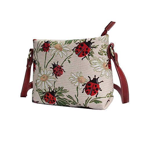 Signare Tapestry Crossbody Purse Small Shoulder Bag for Women with Red Ladybug and Daisy Design (XB02-LDBD)