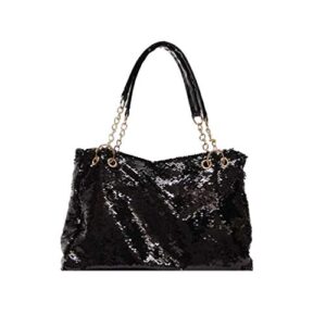 fenical tote purse sequin handbag zipper shoulder bag glitter top-handle bag for women ladies girls – black