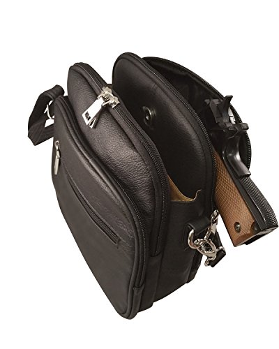 Roma Leathers Square Leather Cross body Bag Men & Women Conceal Carry Gun Purse (Black)