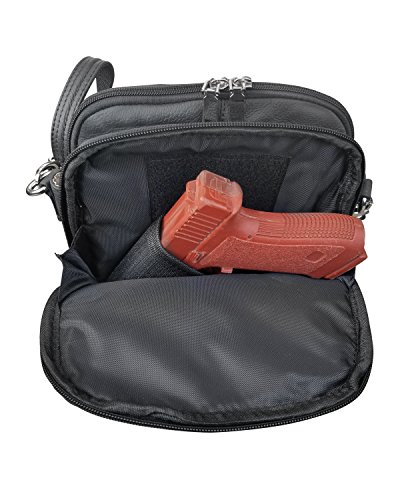 Roma Leathers Square Leather Cross body Bag Men & Women Conceal Carry Gun Purse (Black)