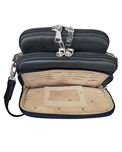 Roma Leathers Square Leather Cross body Bag Men & Women Conceal Carry Gun Purse (Black)