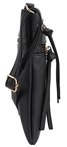 DELUXITY Crossbody Purse Bag Shoulder Bag Multi Pocket Zipper Purse | Black