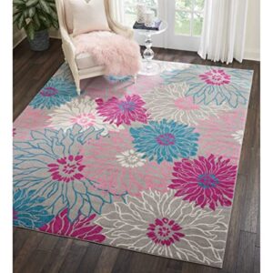 Nourison Passion Grey 2'2" x 7'6" Area -Rug, Floral, Farmhouse, Easy -Cleaning, Non Shedding, Bed Room, Living Room, Dining Room, Kitchen, (8' Runner)