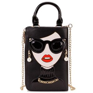 enjoinin women novelty lady face shoulder bags funky pu leather top handle satchel handbags clutch purse for women (black-1a)