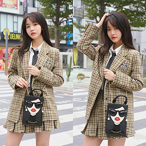ENJOININ Women Novelty Lady Face Shoulder Bags Funky PU Leather Top Handle Satchel Handbags Clutch Purse for Women (black-1A)