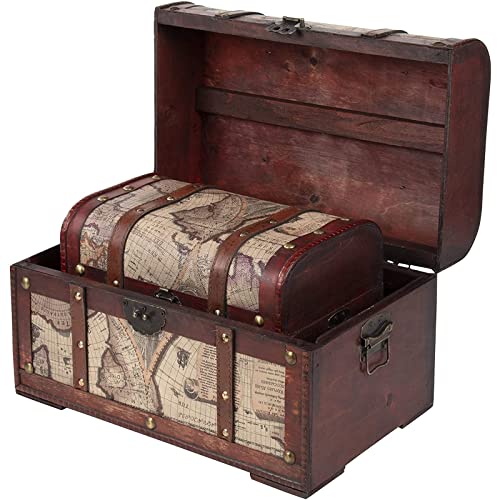 Juvale Set of 3 Wooden Storage Chest & Vintage Trunks, Victorian Map Print (Large, Medium & Small)