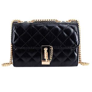 clara women quilted crossbody bag twist lock shoulder bag satchel handbag purse with chain strap black