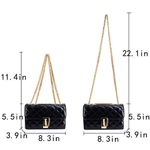 CLARA Women Quilted Crossbody Bag Twist Lock Shoulder Bag Satchel Handbag Purse with Chain Strap Black