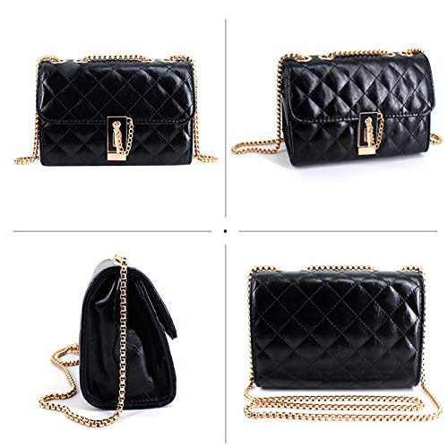 CLARA Women Quilted Crossbody Bag Twist Lock Shoulder Bag Satchel Handbag Purse with Chain Strap Black