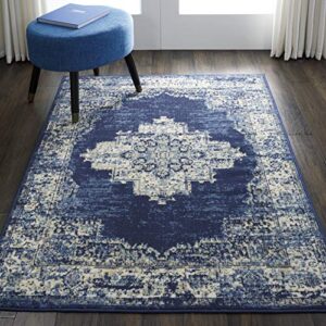 nourison grafix navy blue 5’3″ x 7’3″ persian area -rug, modern, easy -cleaning, non shedding, bed room, living room, dining room, kitchen (5×7)
