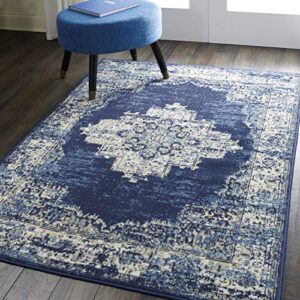 Nourison Grafix Navy Blue 5'3" x 7'3" Persian Area -Rug, Modern, Easy -Cleaning, Non Shedding, Bed Room, Living Room, Dining Room, Kitchen (5x7)