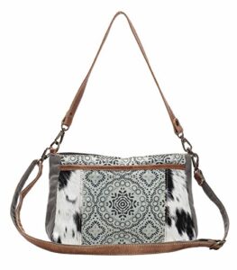 myra bag dual strap cowhide & upcycled canvas bag s-1149, brown, one size