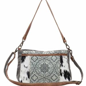 Myra Bag Dual Strap Cowhide & Upcycled Canvas Bag S-1149, Brown, One Size