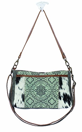 Myra Bag Dual Strap Cowhide & Upcycled Canvas Bag S-1149, Brown, One Size