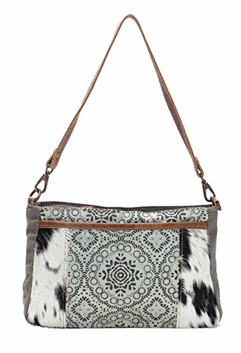 Myra Bag Dual Strap Cowhide & Upcycled Canvas Bag S-1149, Brown, One Size