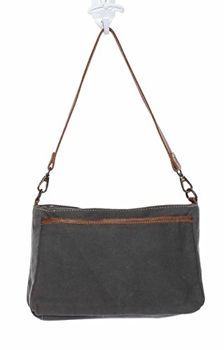 Myra Bag Dual Strap Cowhide & Upcycled Canvas Bag S-1149, Brown, One Size